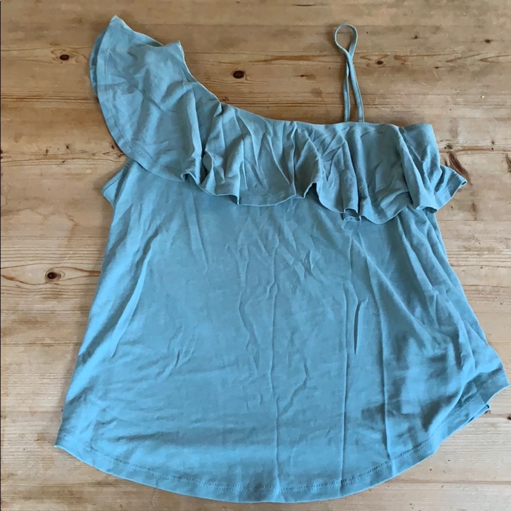 Aqua One Shoulder Ruffle Top